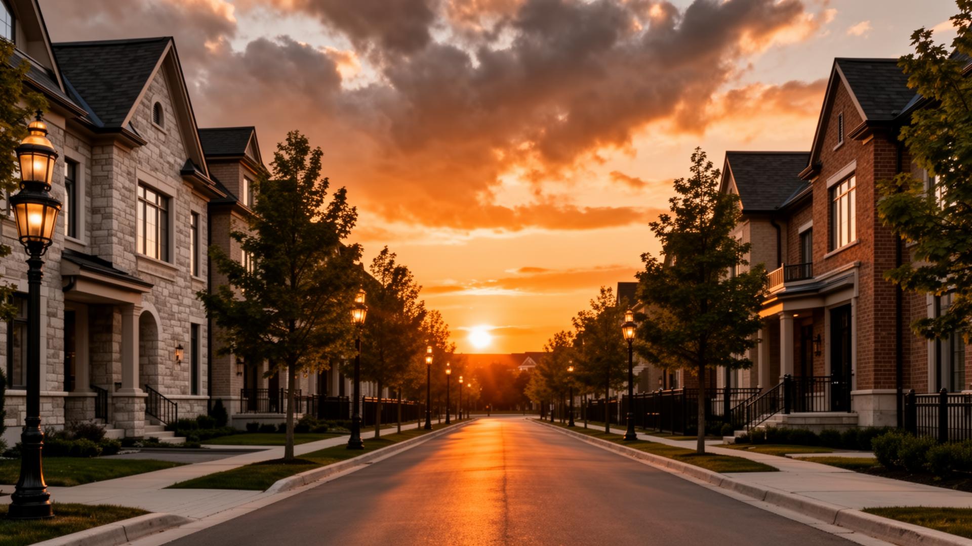Luxury North Oakville street at golden hour